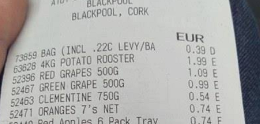 Pogledajte račun iz jednog supermarketa u Irskoj