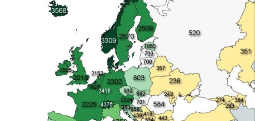 Karta Europe prema prosječnim plaćama