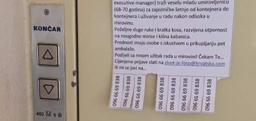 Hrvatska stvarnost: “Zaposleni” umirovljenik preko oglasa traži damu s kojom će šetati do kontejnera