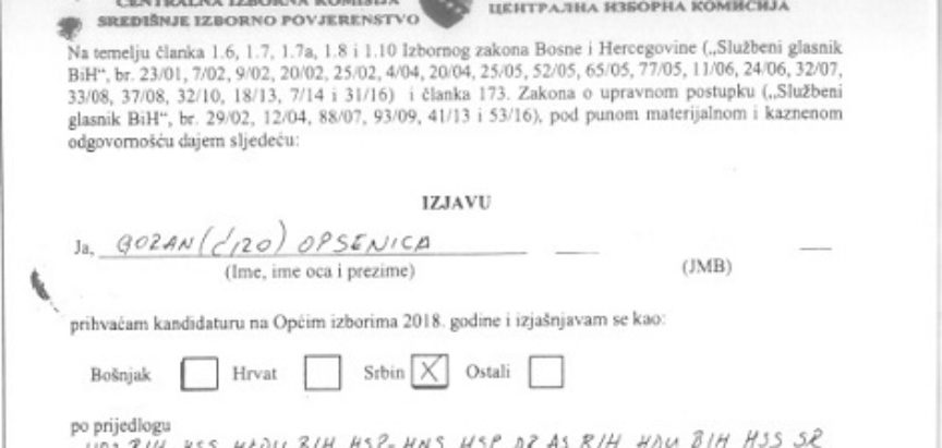 Hrvatski SRBIN: SDPBiH podnosi kaznenu prijavu zbog Gorana Opsenice