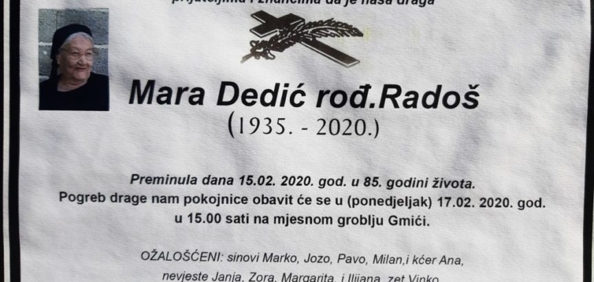 Mara Dedić rođ. Radoš (1935.-2020.)