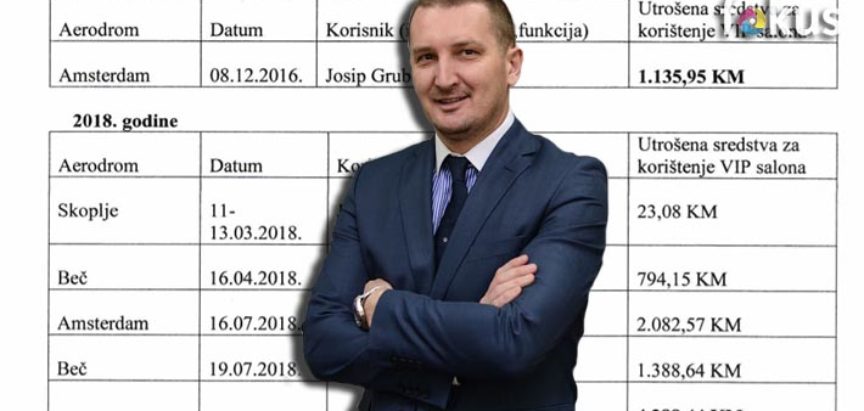 Ministar pravde BiH Josip Grubeša na VIP salone na aerodromima potrošio više od 5.424 KM!