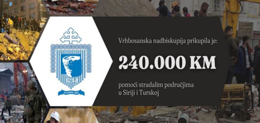 SOLIDARNOST: Katolici Vrhbosanske nadbiskupije prikupili 240 tisuća KM za Siriju i Tursku