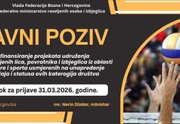 Javni poziv za sufinanciranje projekata udruženja raseljenih osoba, povratnika i izbjeglica iz oblasti kulture i sporta