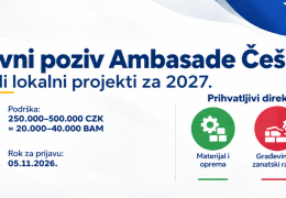 Veleposlanstvo Republike Češke u Bosni i Hercegovini objavilo javni poziv za financiranje malih lokalnih projekata za 2027. godinu