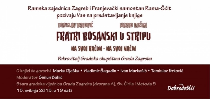 Poziv na predstavljanje knjige „Fratri bosanski u stripu- na svoj račun na svoj način“ u Zagrebu